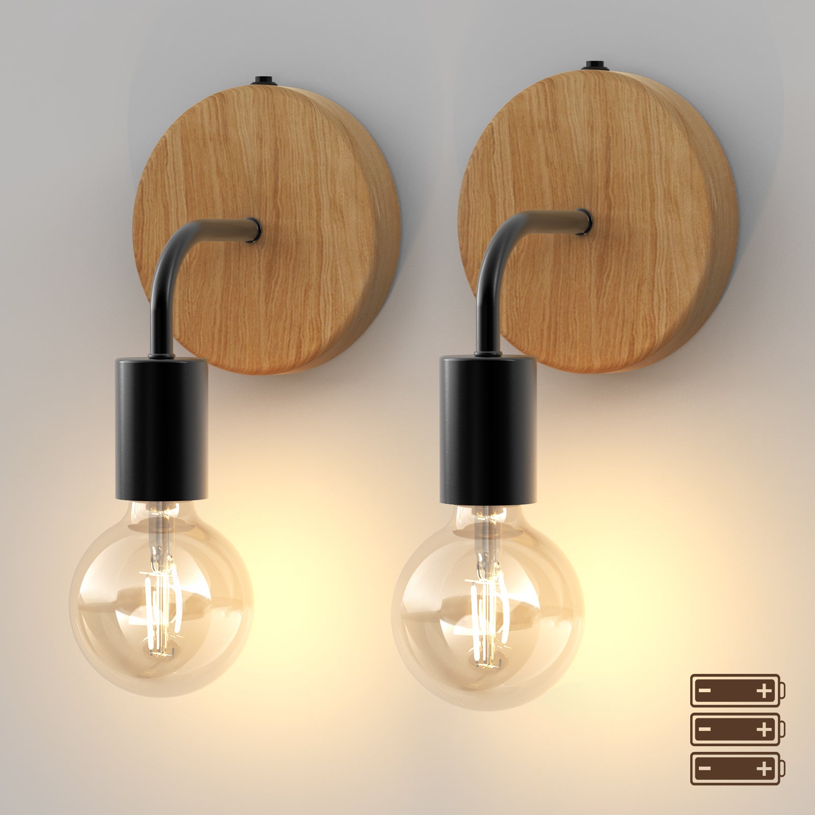 N07 Set Of 2 Rustic Wall Sconce for Bedroom AA Battery Operated