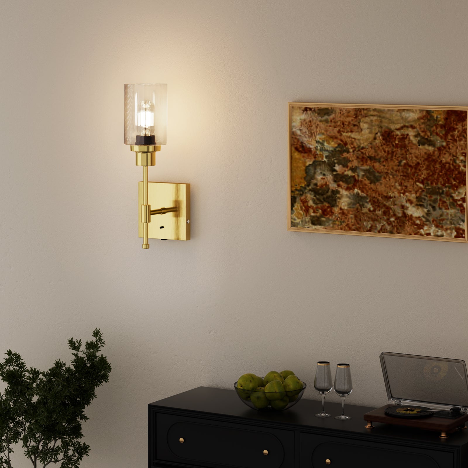 Battery Operated Wall Sconce with Remote Glass Shade for All Home Styles
