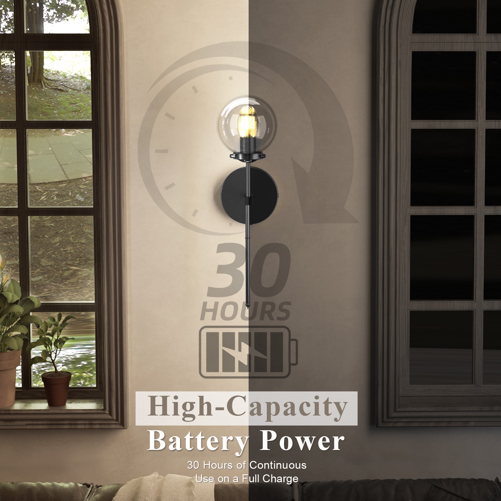 B04 Battery Powered Wall Sconces with Remote&Glass Shade for Bedroom
