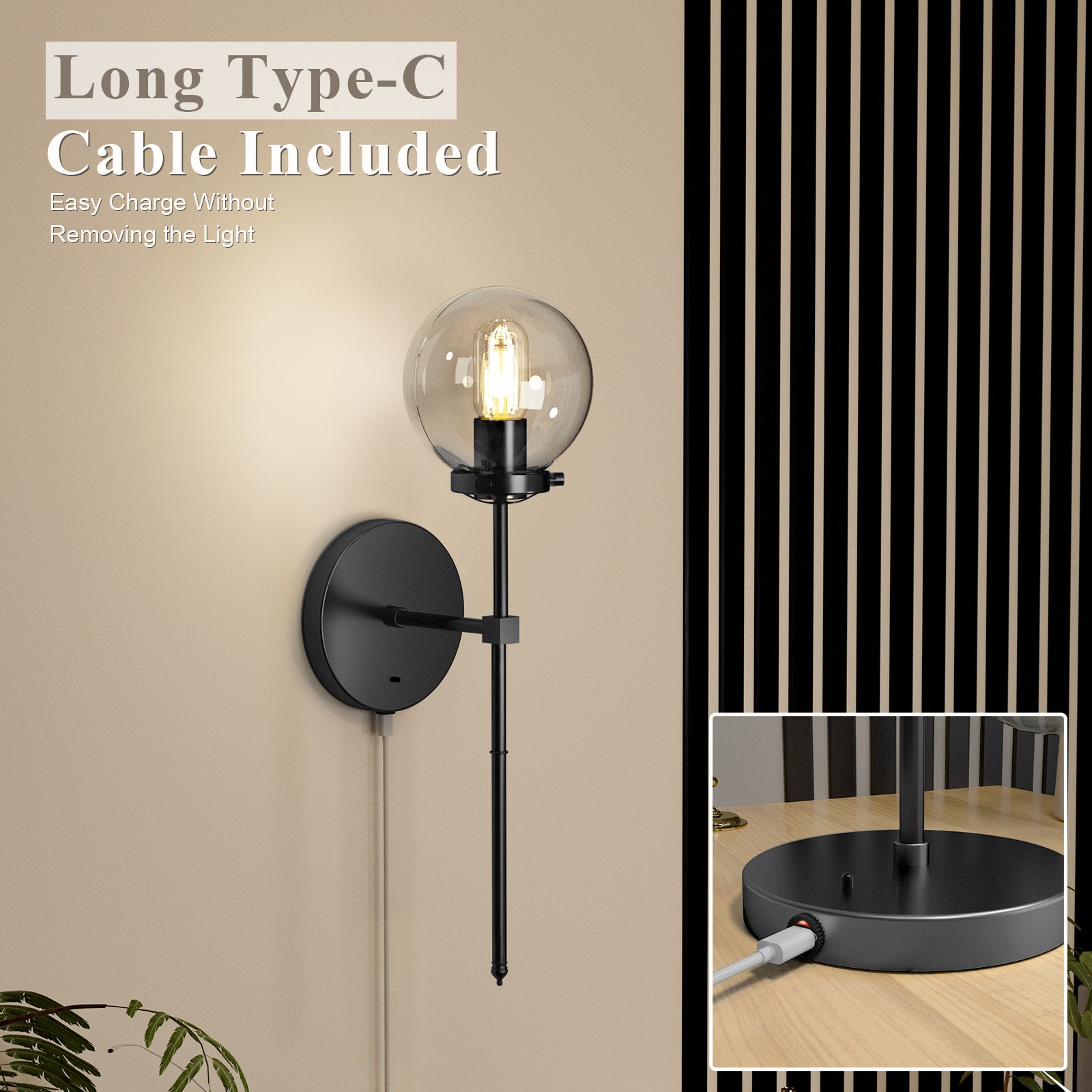 B04 Battery Powered Wall Sconces with Remote&Glass Shade for Bedroom