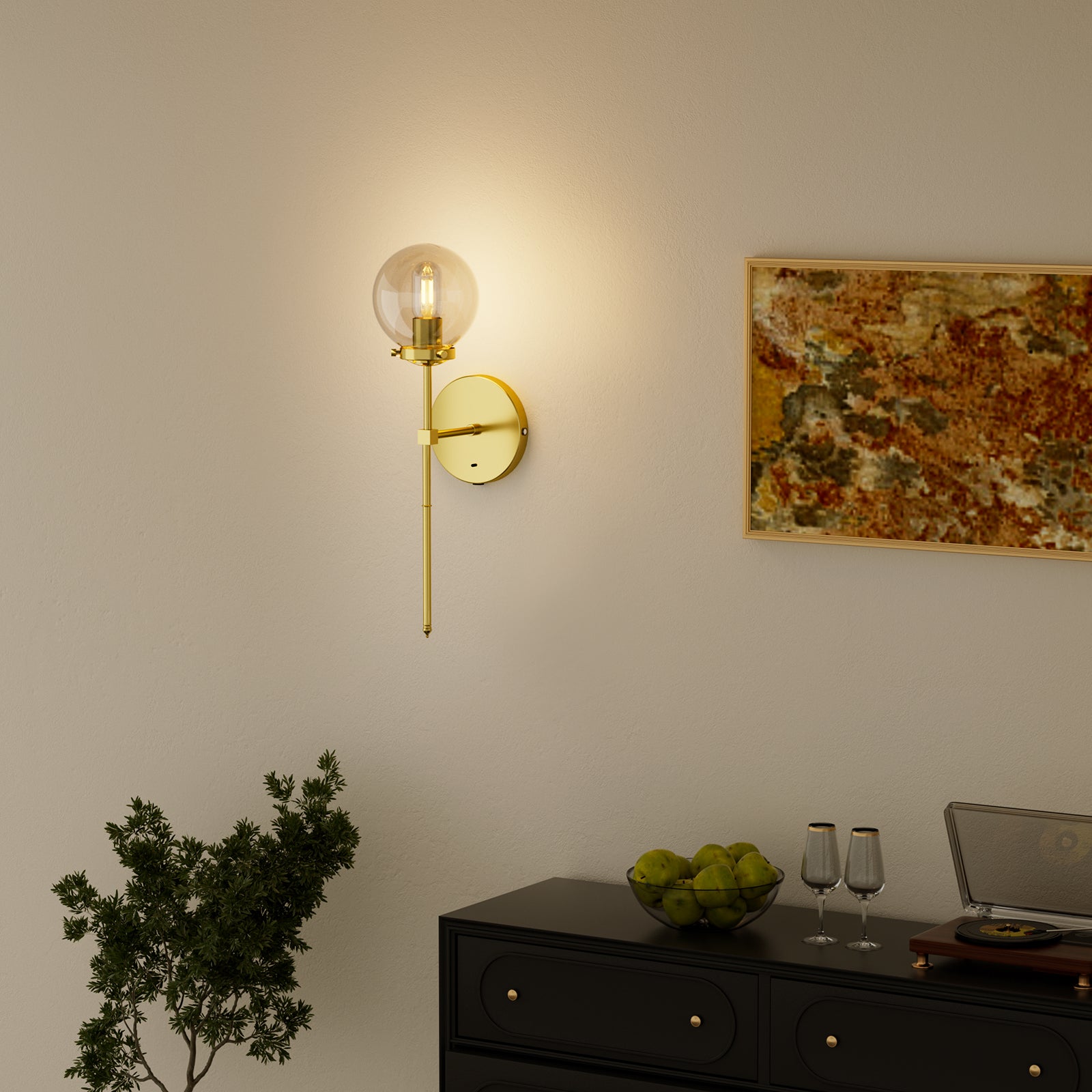 B04 Battery Powered Wall Sconces with Remote&Glass Shade for Bedroom