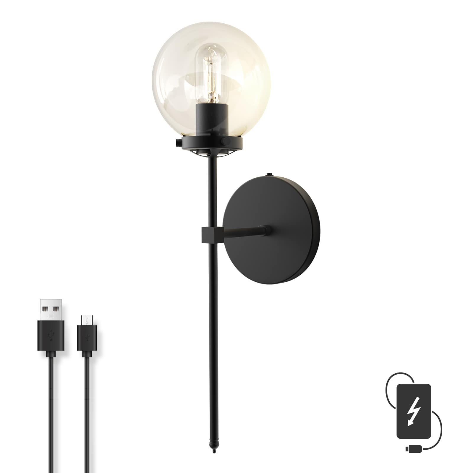 C03 Classic Rechargeable Glass Wall Sconce LED Light for Bedroom