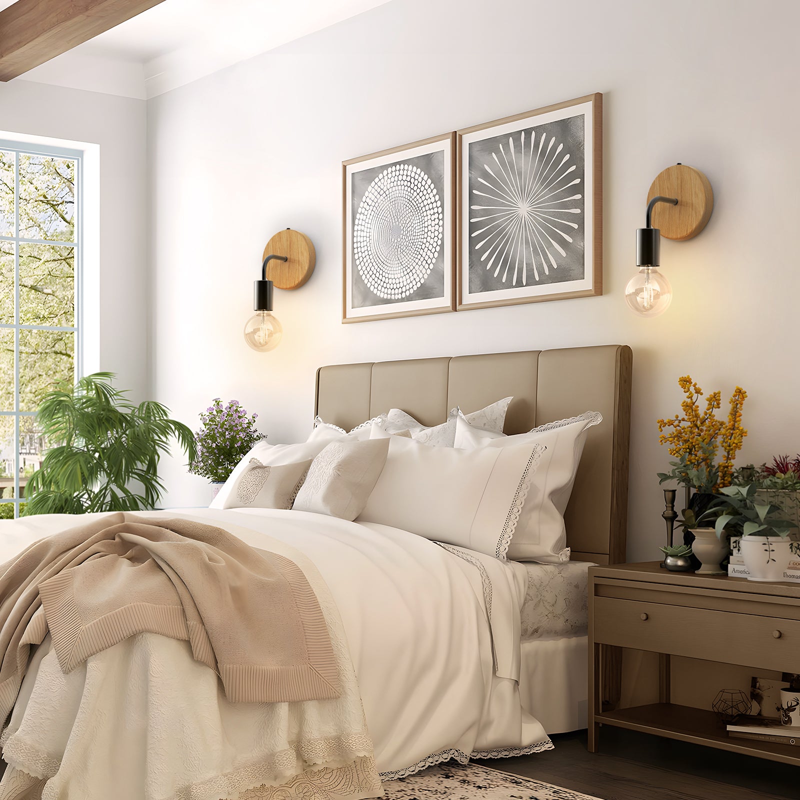 N07 Set Of 2 Rustic Wall Sconce for Bedroom AA Battery Operated