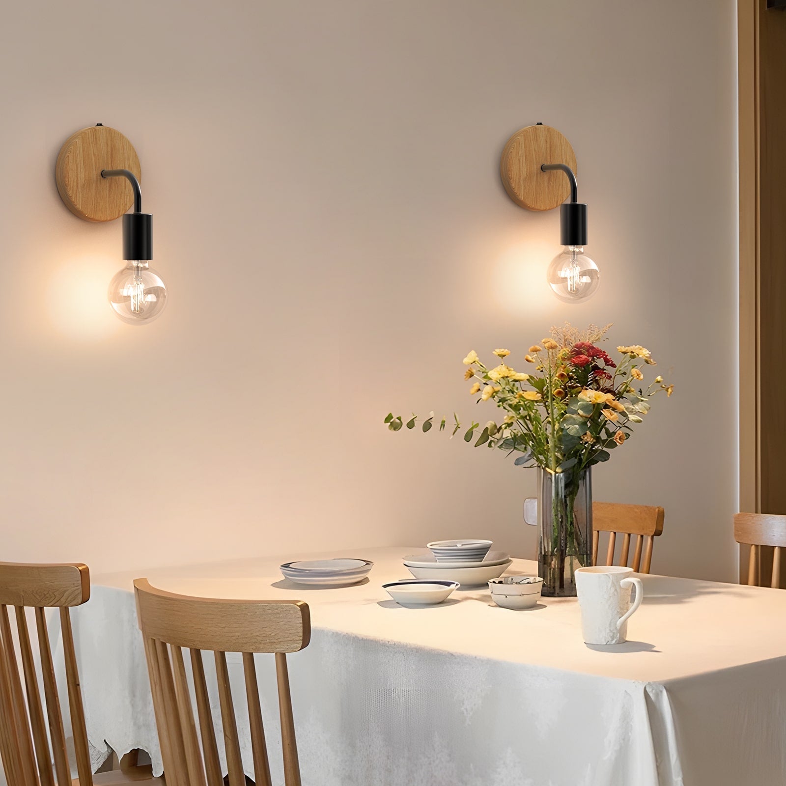 N07 Rustic Wall Sconces Set of 2 AA Battery Powered Wall Light for Dining Room