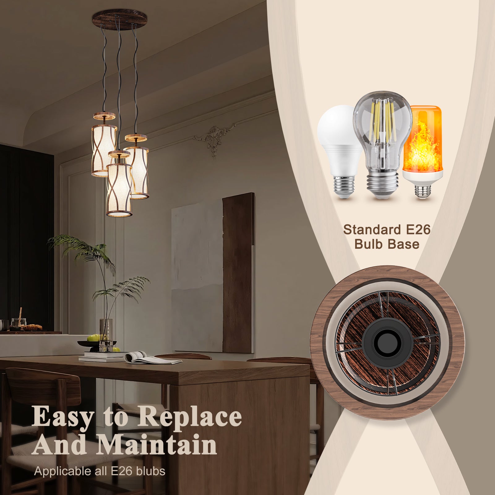 N10-4 Natural 3 Light Pendant Light Adjustable Hanging Light Fixture for Kitchen
