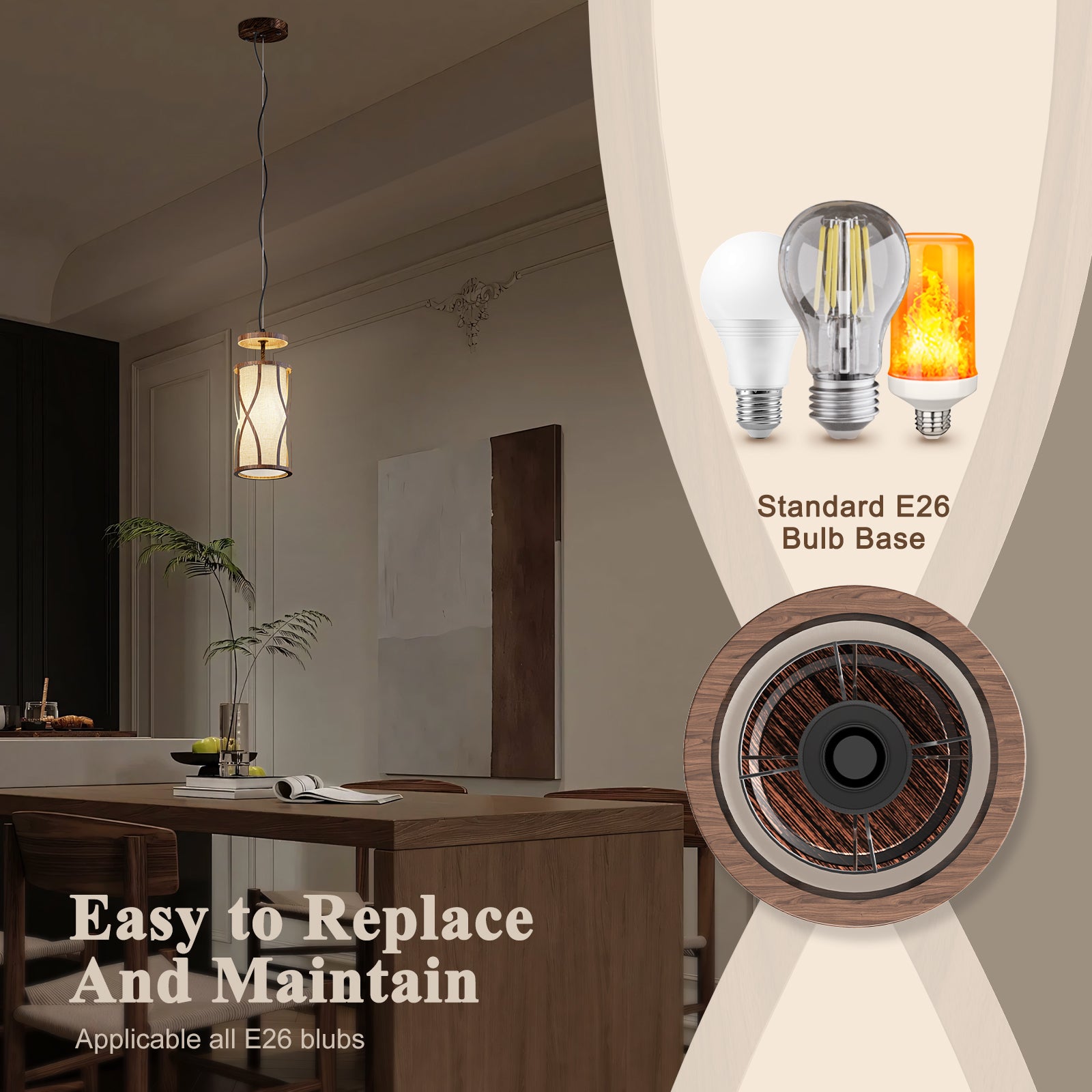 N10-4 1-Light Natural Pendant Light Adjustable for Living Room