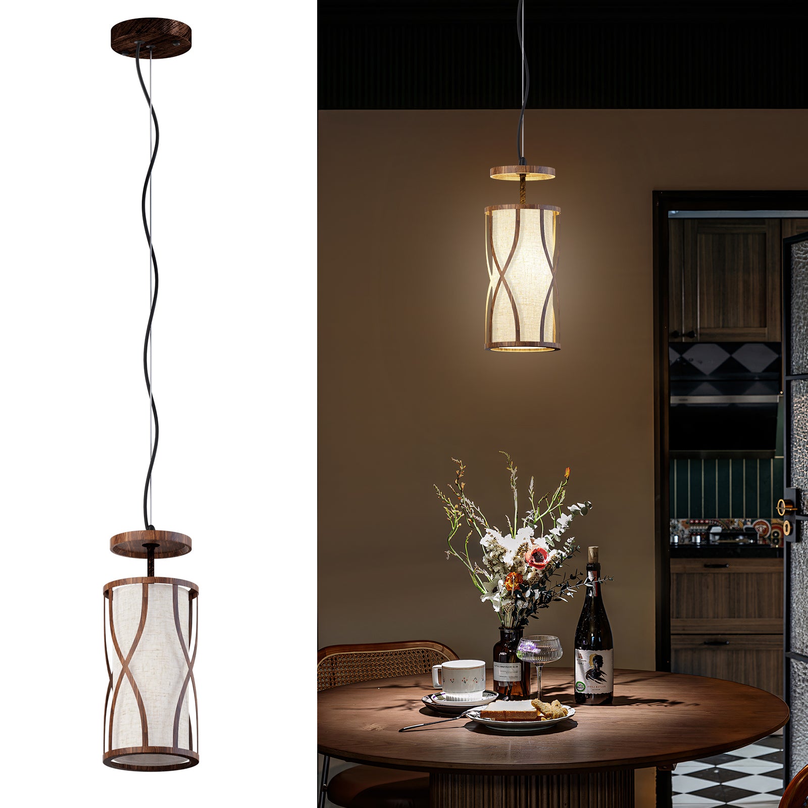 N10-4 1-Light Natural Pendant Light Adjustable for Living Room