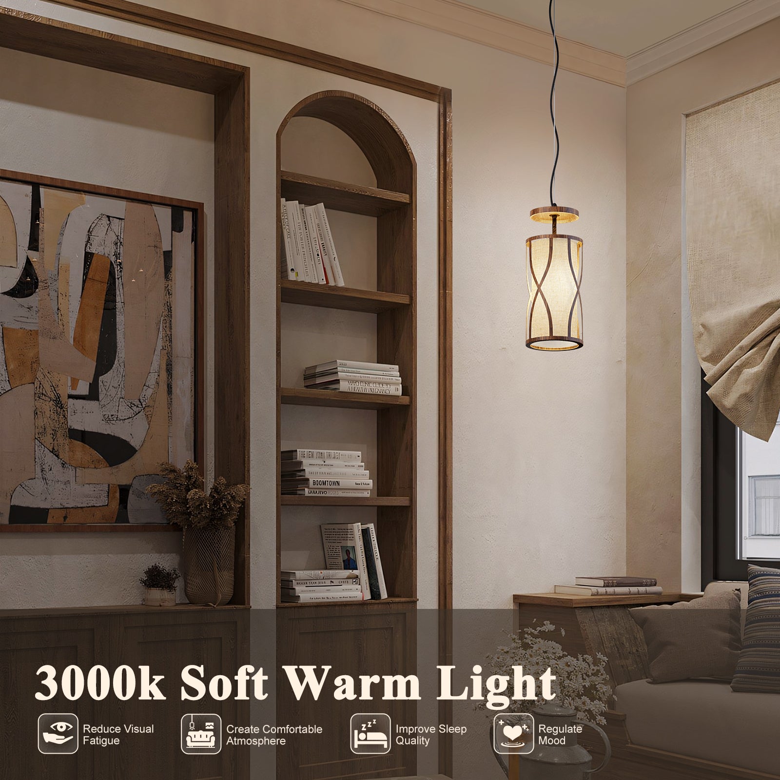 N10-4 1-Light Natural Pendant Light Adjustable for Living Room