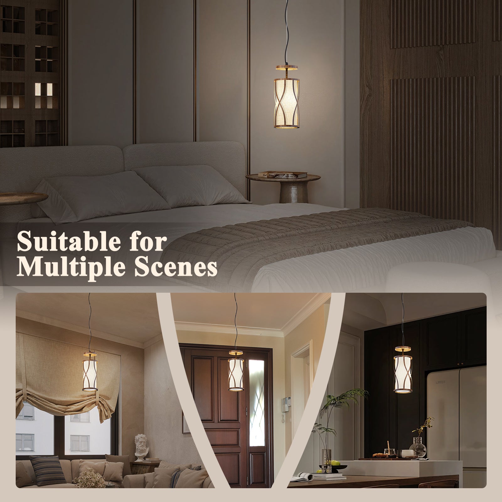 N10-4 1-Light Natural Pendant Light Adjustable for Living Room