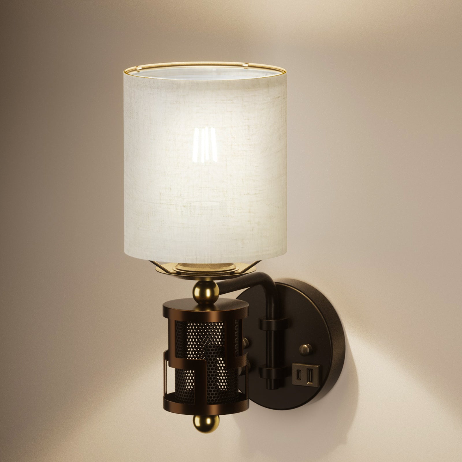 V07-1 0-100% Dimmable Wall Sconces for Dining Room with Beige Linen Shade