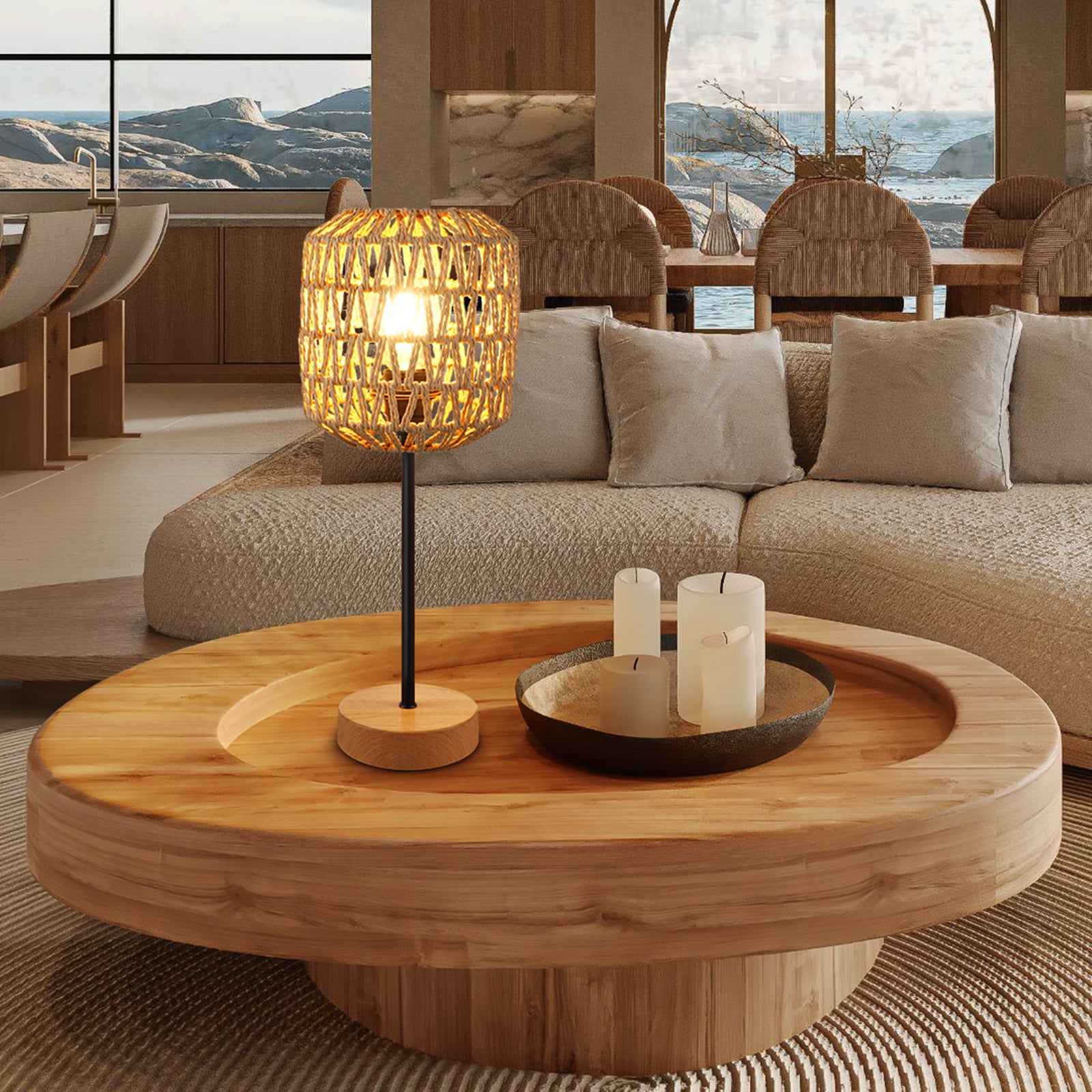 N02 Boho Farmhouse Table Lamp Dimmable Small Desk Lamp for Living Room