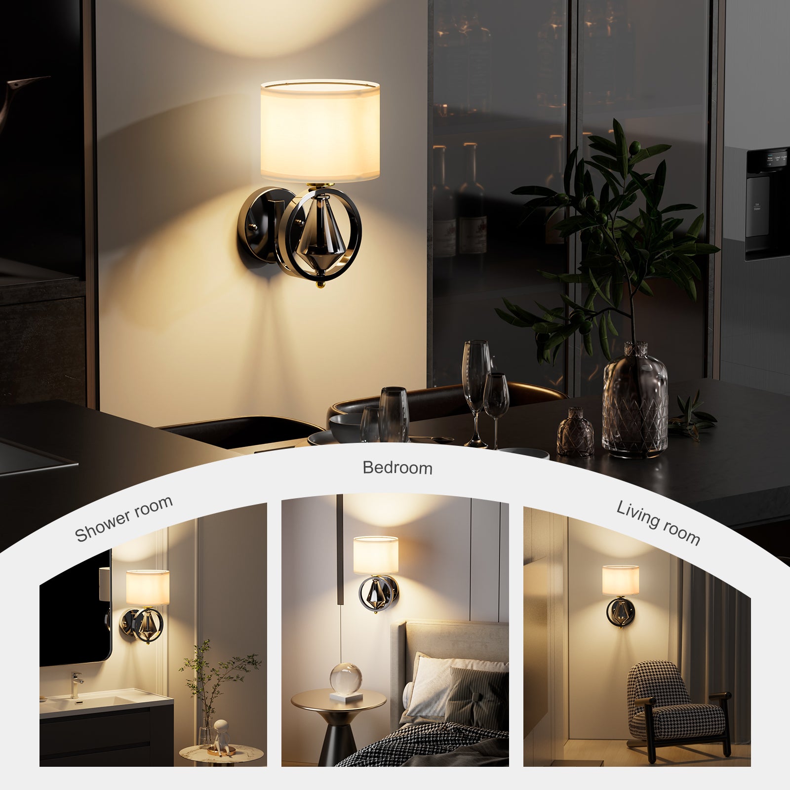 C06-1 Modern Gunmetal Diamond Dimmable Wall Sconce for Bedroom