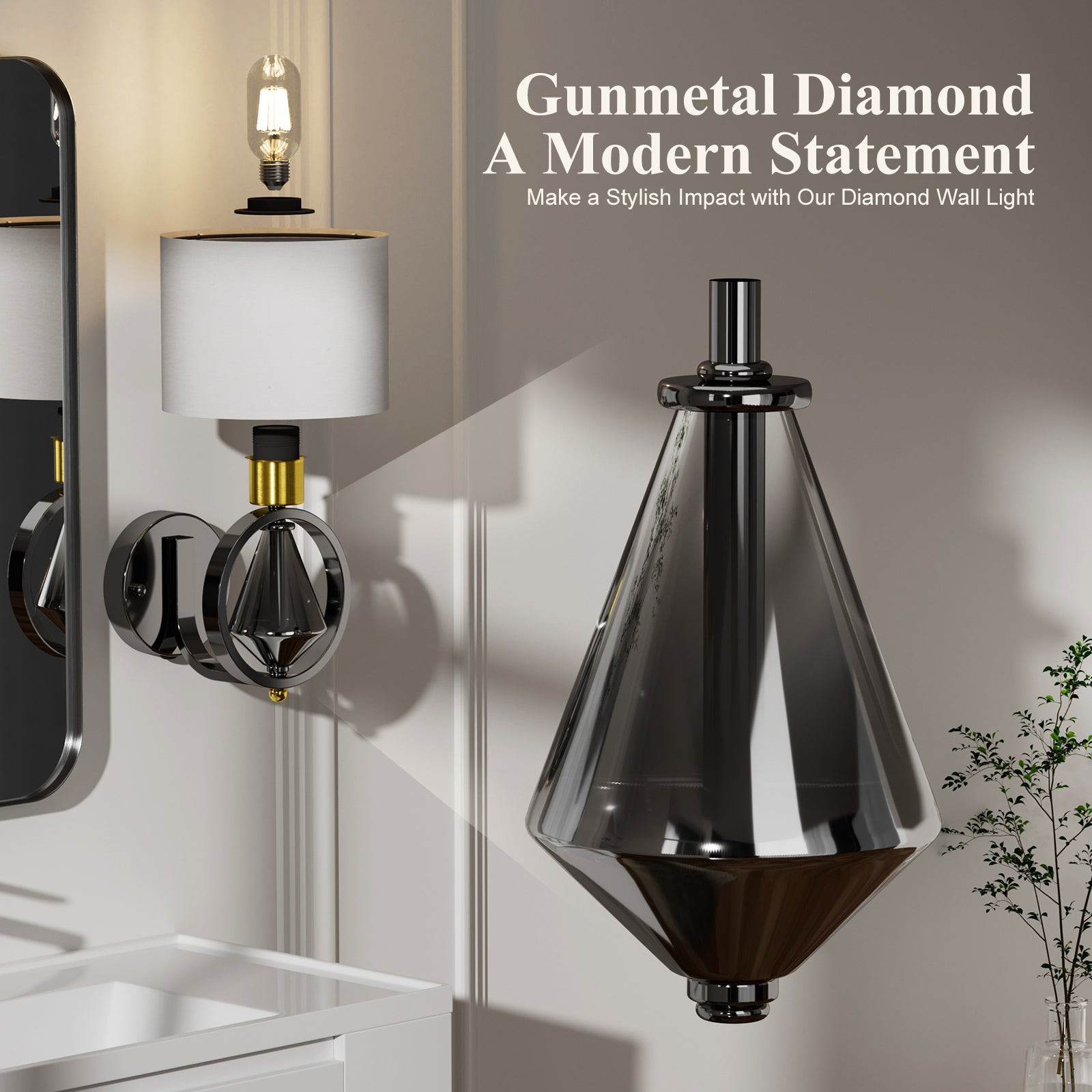 C06-1 Modern Gunmetal Diamond Dimmable Wall Sconce for Bedroom