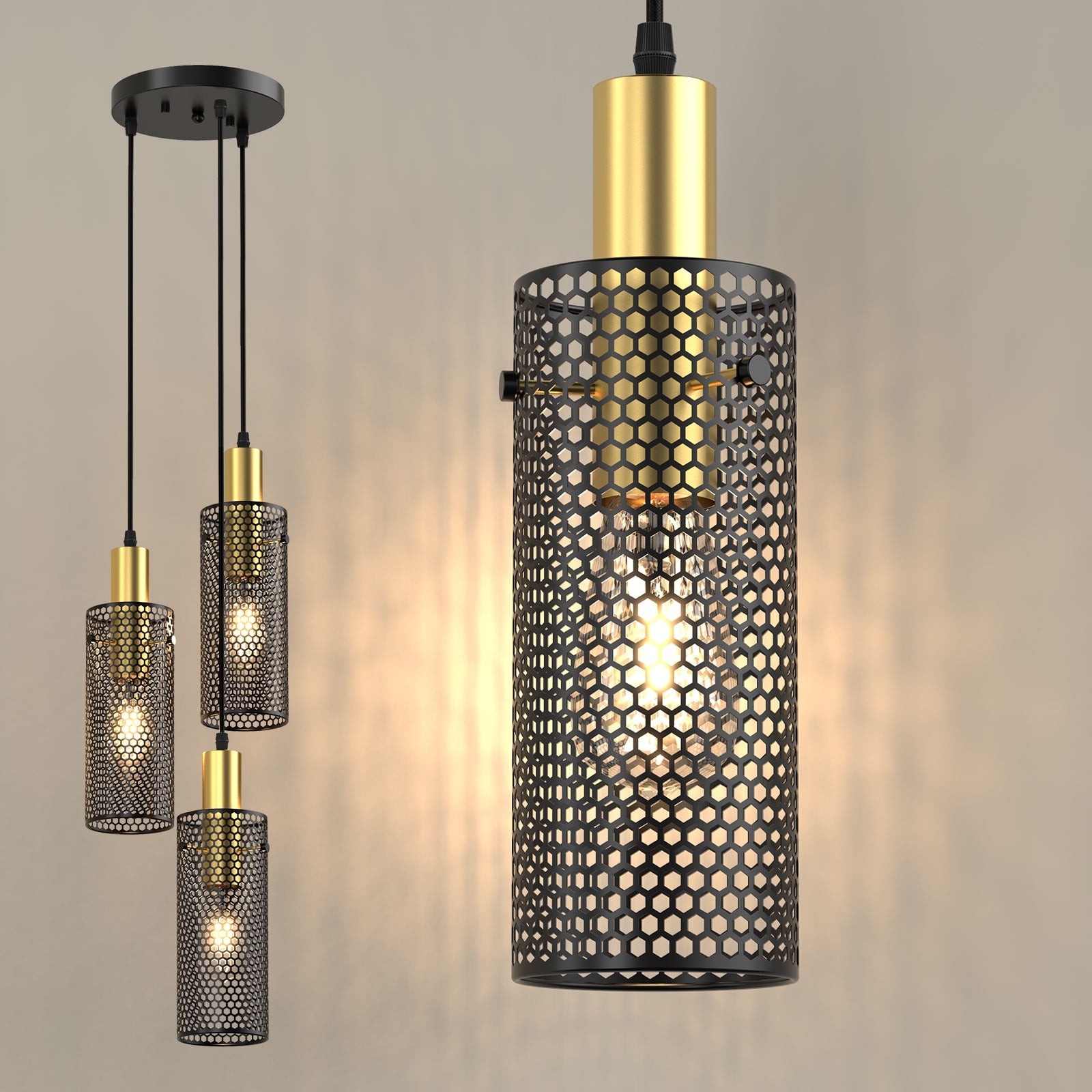 M08 3-Light Modern Pendant Light with Honeycomb Mesh Shade for All Home Styles