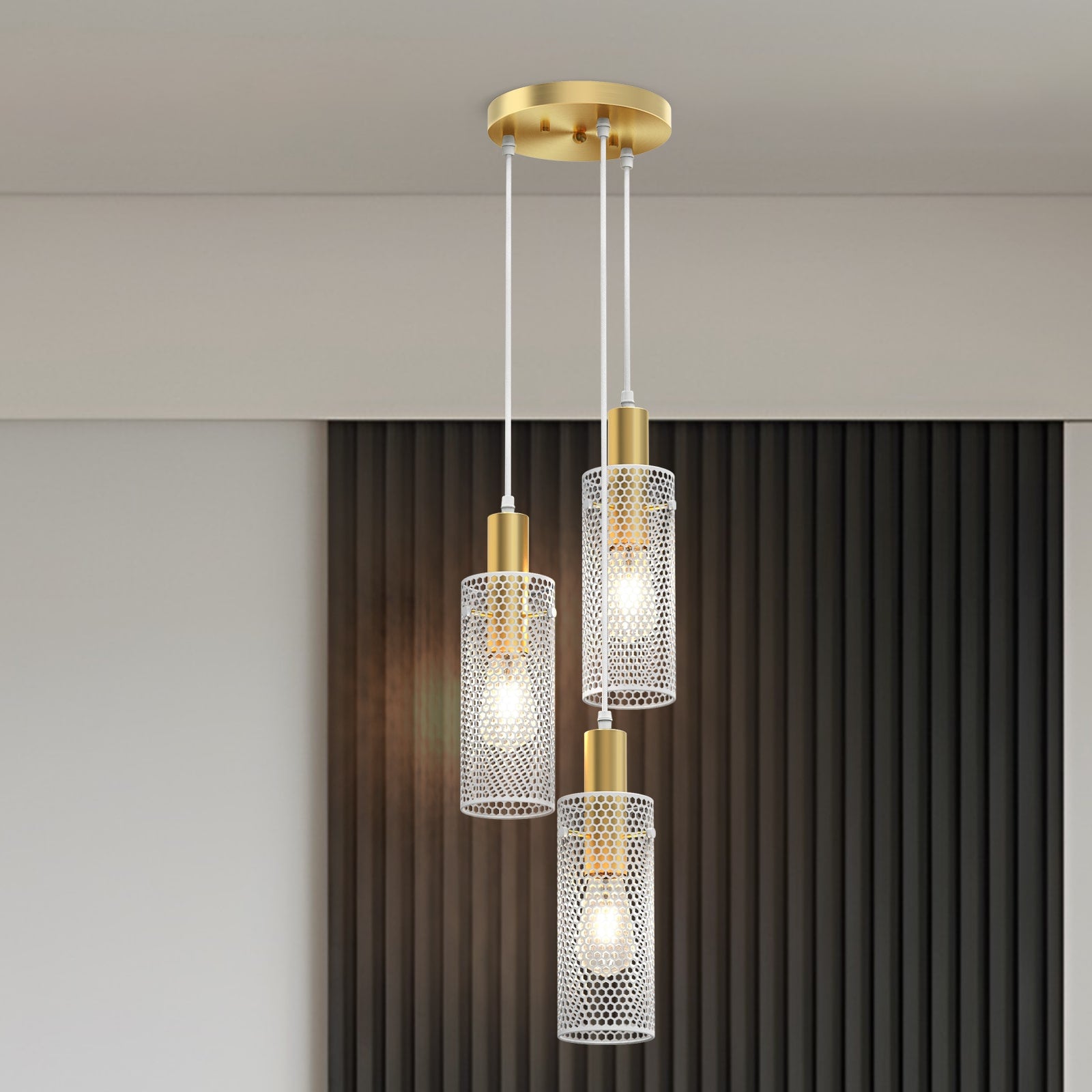M08 3-Light Modern Pendant Ceiling Lamp Adjustable Metal Mesh Shade for Dining Room Hallway Kitchen