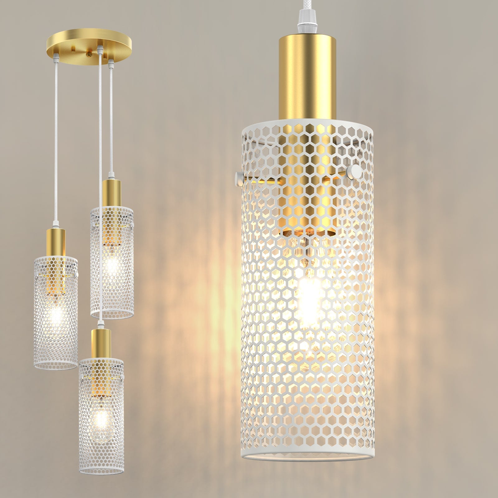 M08 3-Light Modern Pendant Light with Honeycomb Mesh Shade for All Home Styles