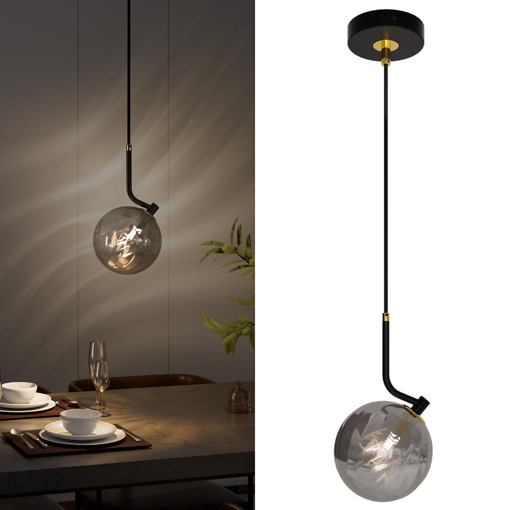 Modern Glass Pendant Light Smoked Grey Glass Shade Adjustable Cord for All Home Styles (1W-3W G9 Bulb Included)