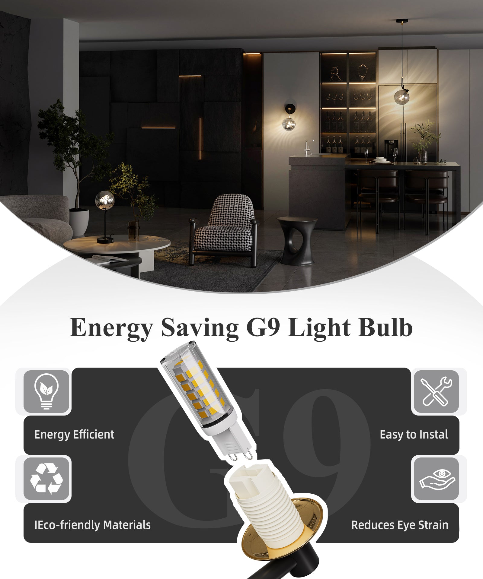 Modern Glass Pendant Light Smoked Grey Glass Shade Adjustable Cord for All Home Styles (1W-3W G9 Bulb Included)