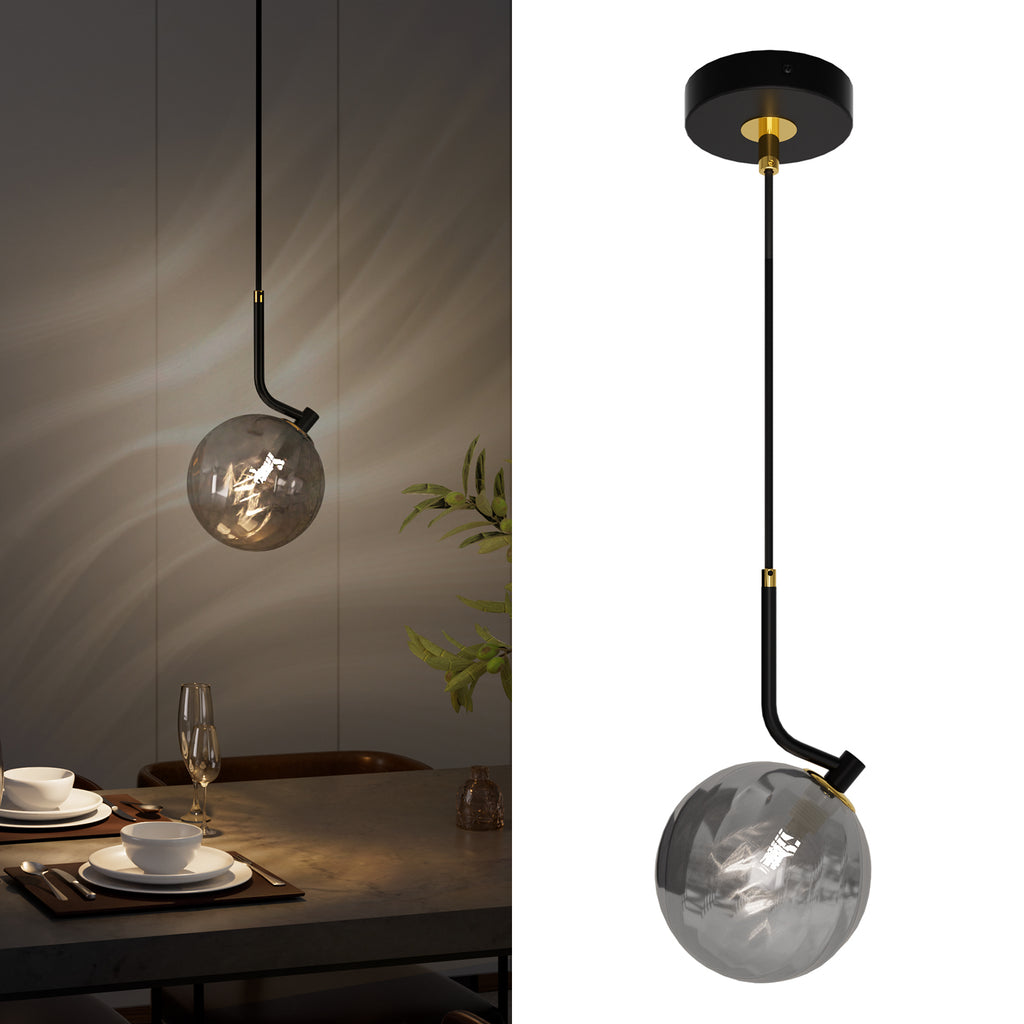 Modern Glass Pendant Light Smoked Grey Glass Shade Adjustable Cord for All Home Styles (1W-3W G9 Bulb Included)