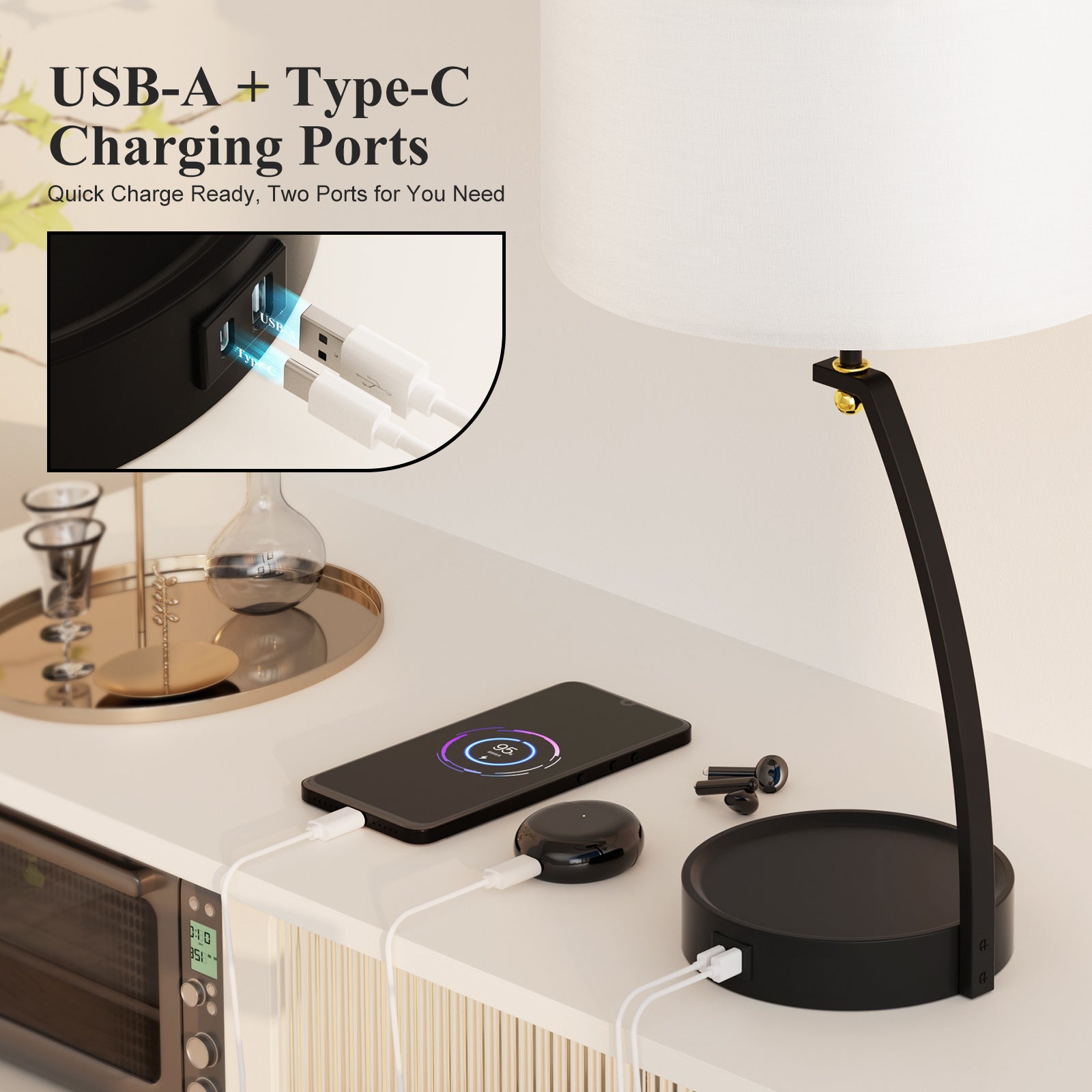 C07-2 Table Lights Modern Style with Linen Lampshade for Bedroom