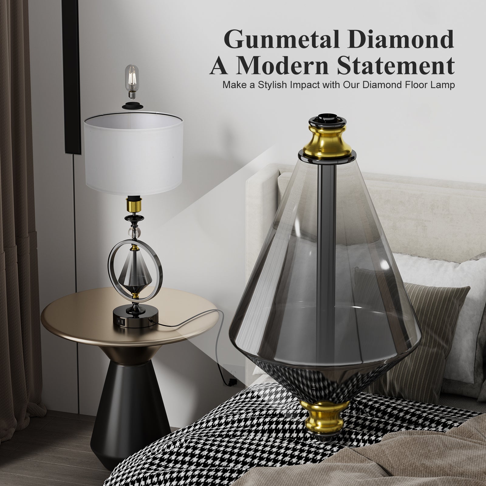 C06-2 Diamond Table Lamp Touch Control 3- Way Dimmable for All Home Styles(Bulb included)