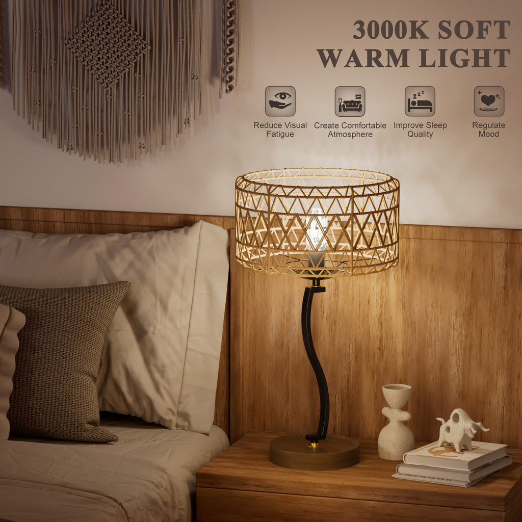 N11-2 Large Rattan Boho Table Lamp Touch Control 3-Way Dimmable for All Home Style