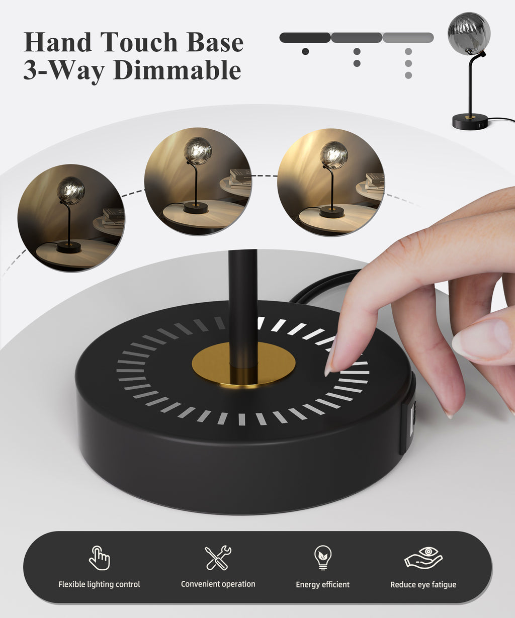 M14-2 Touch Dimmable Glass Table Lamp Smoked Grey Glass Shade for All Home Styles (1W-3W G9 Bulb Included)