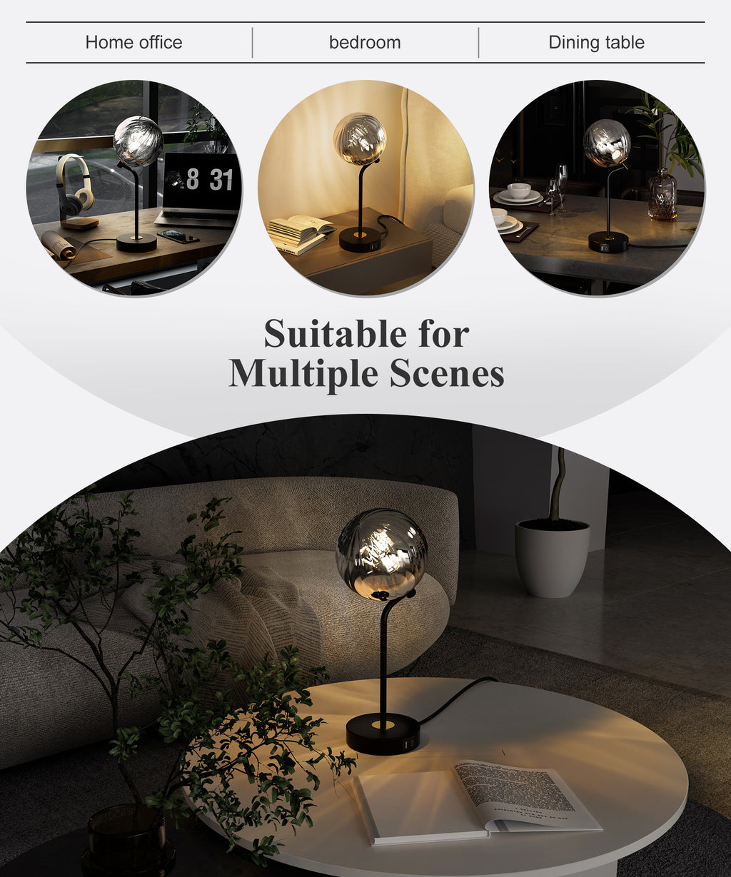 M14-2 Touch Dimmable Glass Table Lamp Smoked Grey Glass Shade for All Home Styles (1W-3W G9 Bulb Included)