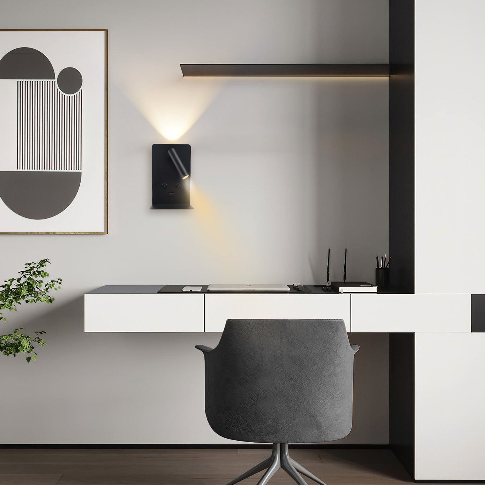 M03 Versatile Wall Mounted Reading Light with USB Port for Study Room