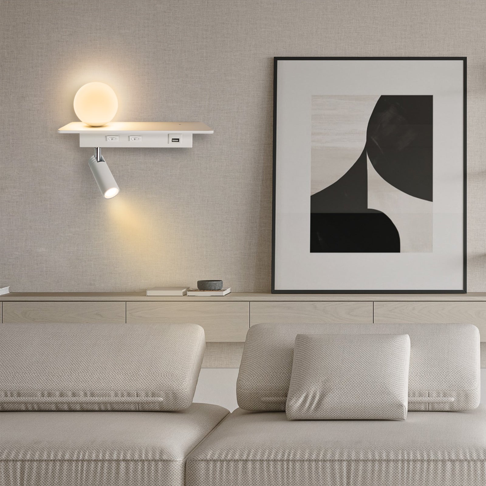 Modern Wall Sconce Adjustable Reading Light with USB Port