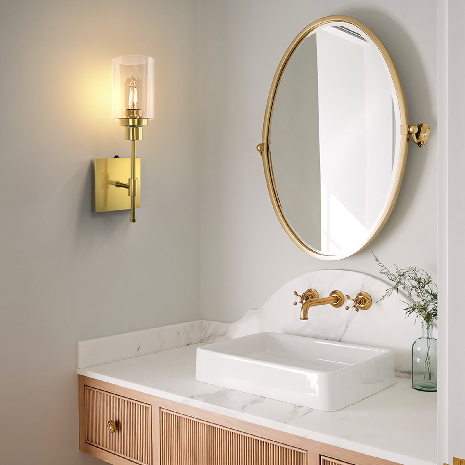 C02 Battery Operated Wall Sconces with Glass Shade for All Home Style（Bulb Included）