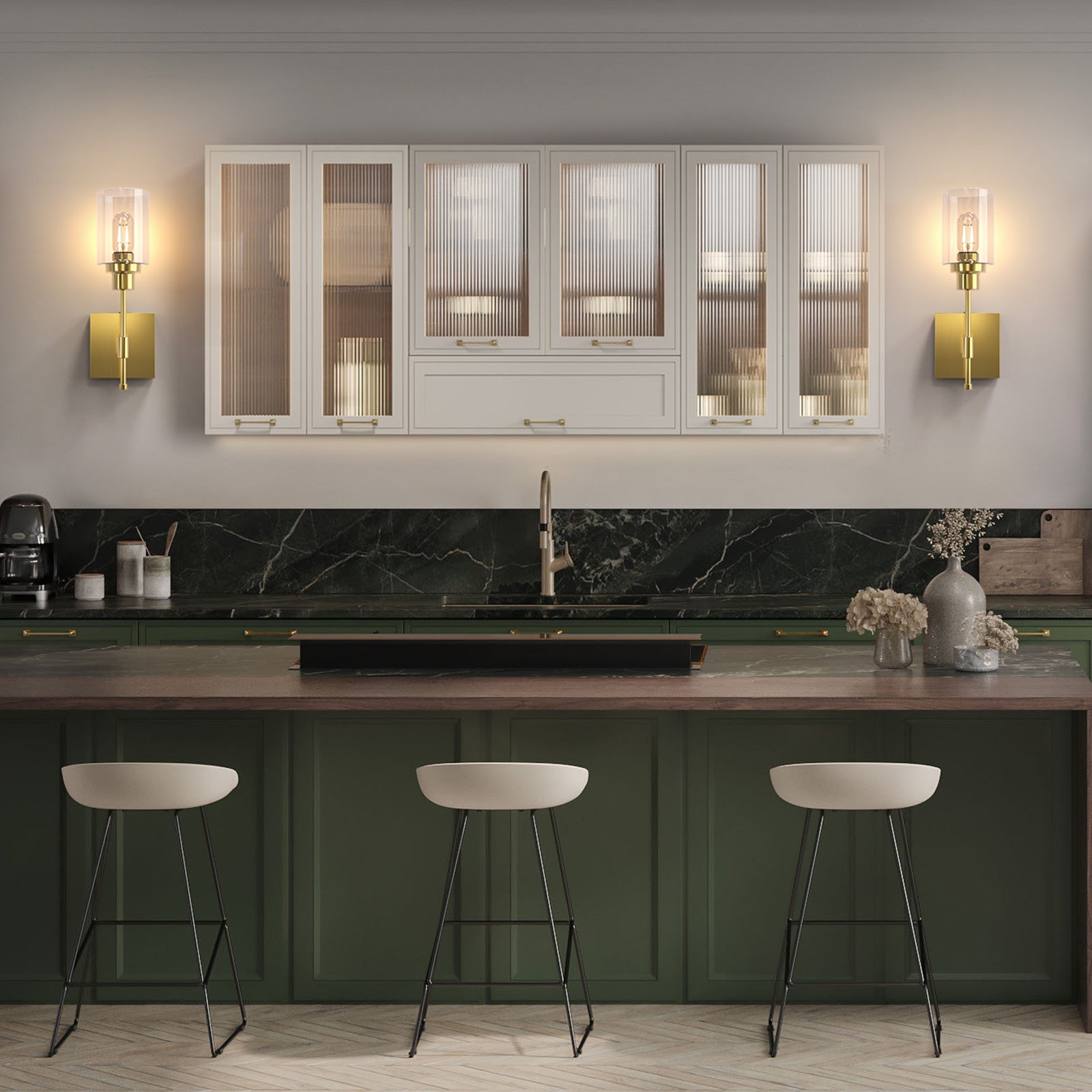 C02 Battery Operated Wall Sconces with Glass Shade for All Home Style（Bulb Included）