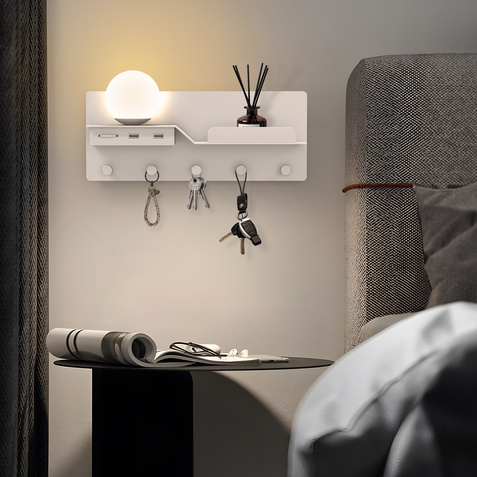M06 Multifunctional Modern Wall Sconce with Key Holder 6W Romantic Ball Light