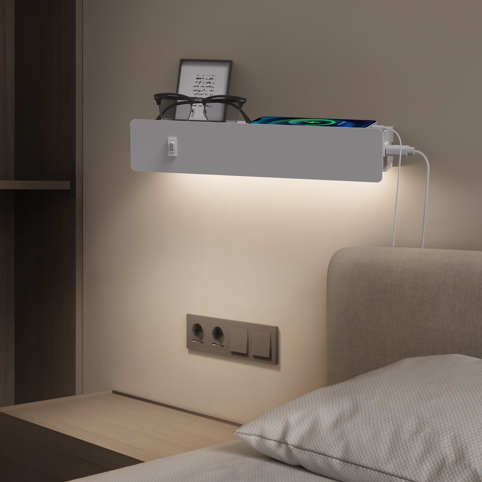 M12 Motion Sensor Night Light Wall Light with Shelf & USB Port for All Home Styles