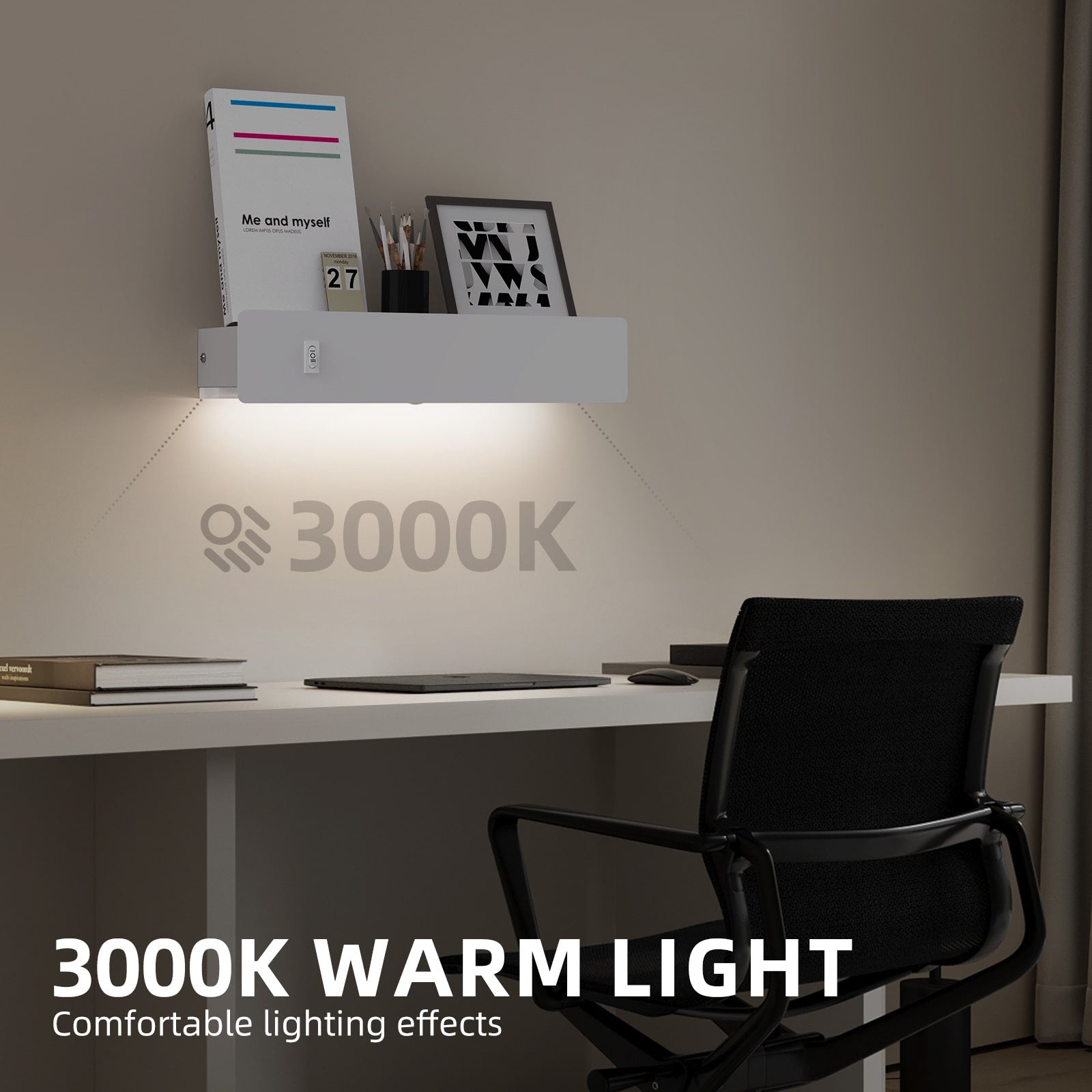 M12 Motion Sensor Night Light Wall Light with Shelf & USB Port for All Home Styles