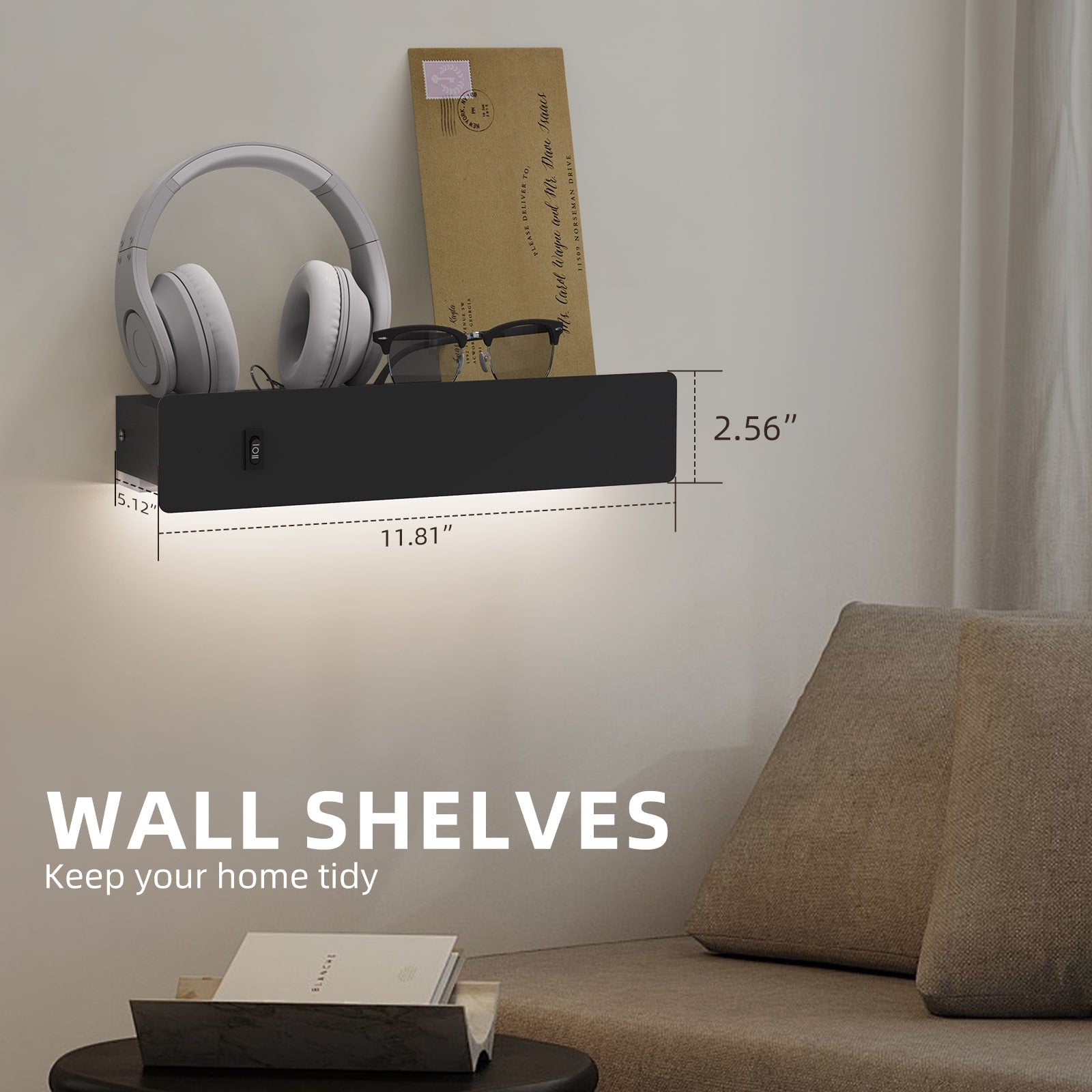 M12 Motion Sensor Night Light Wall Light with Shelf & USB Port for All Home Styles
