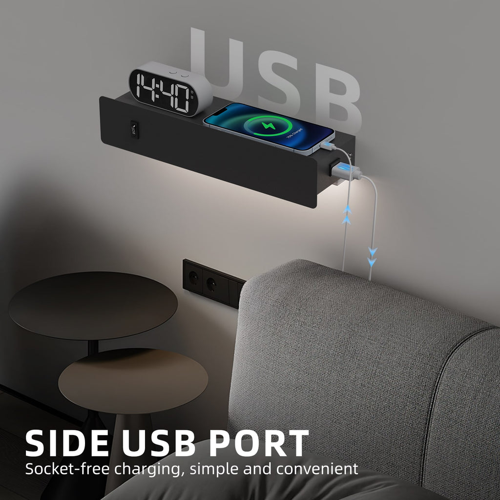 M12 Motion Sensor Night Light Wall Light with Shelf & USB Port for All Home Styles