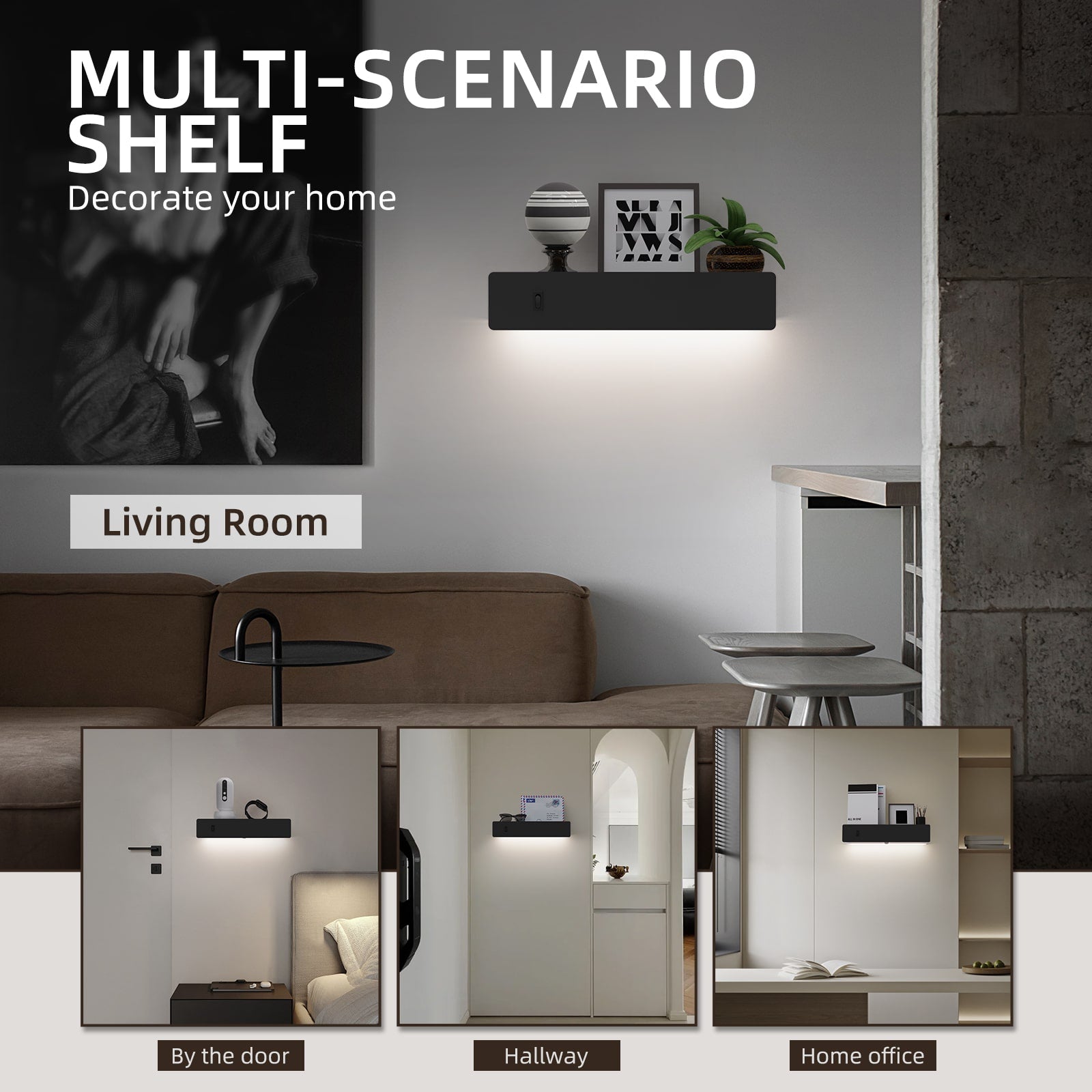 M12 Motion Sensor Night Light Wall Light with Shelf & USB Port for All Home Styles