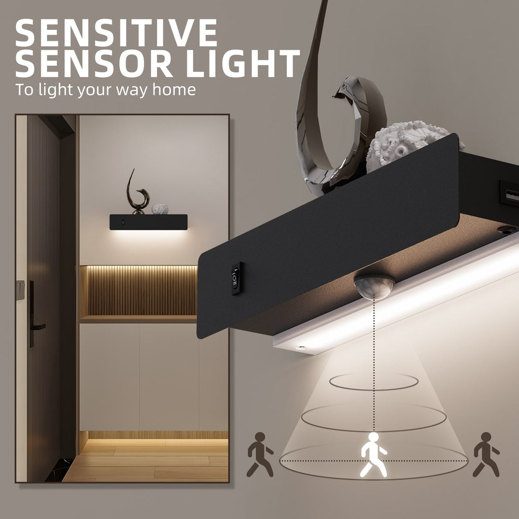 M12 Motion Sensor Night Light Wall Light with Shelf & USB Port for All Home Styles