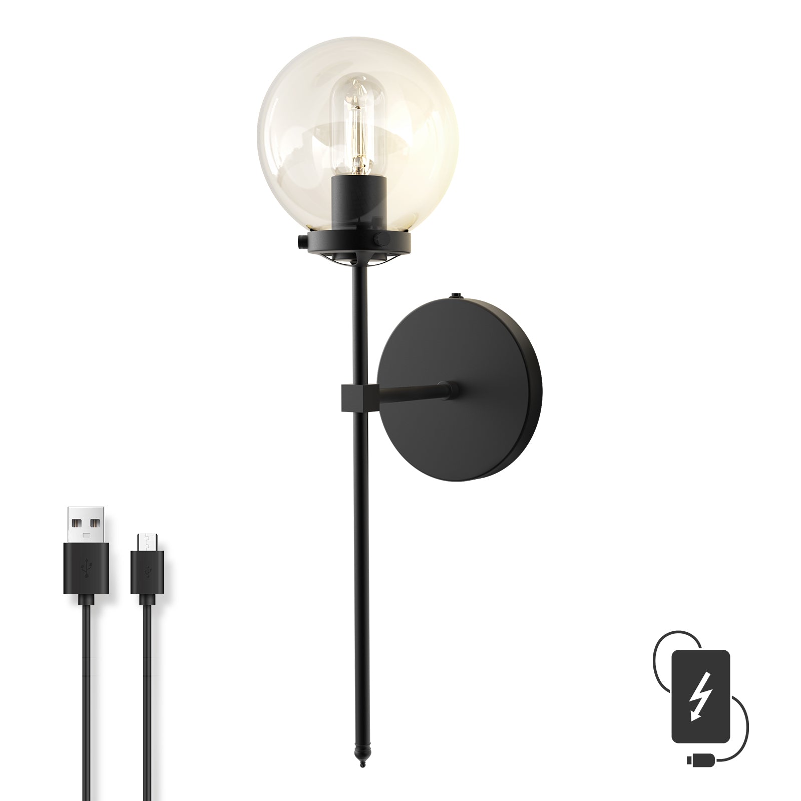C03 Rechargeable Glass Wall sconces Modern Light Fixture for Kitchen