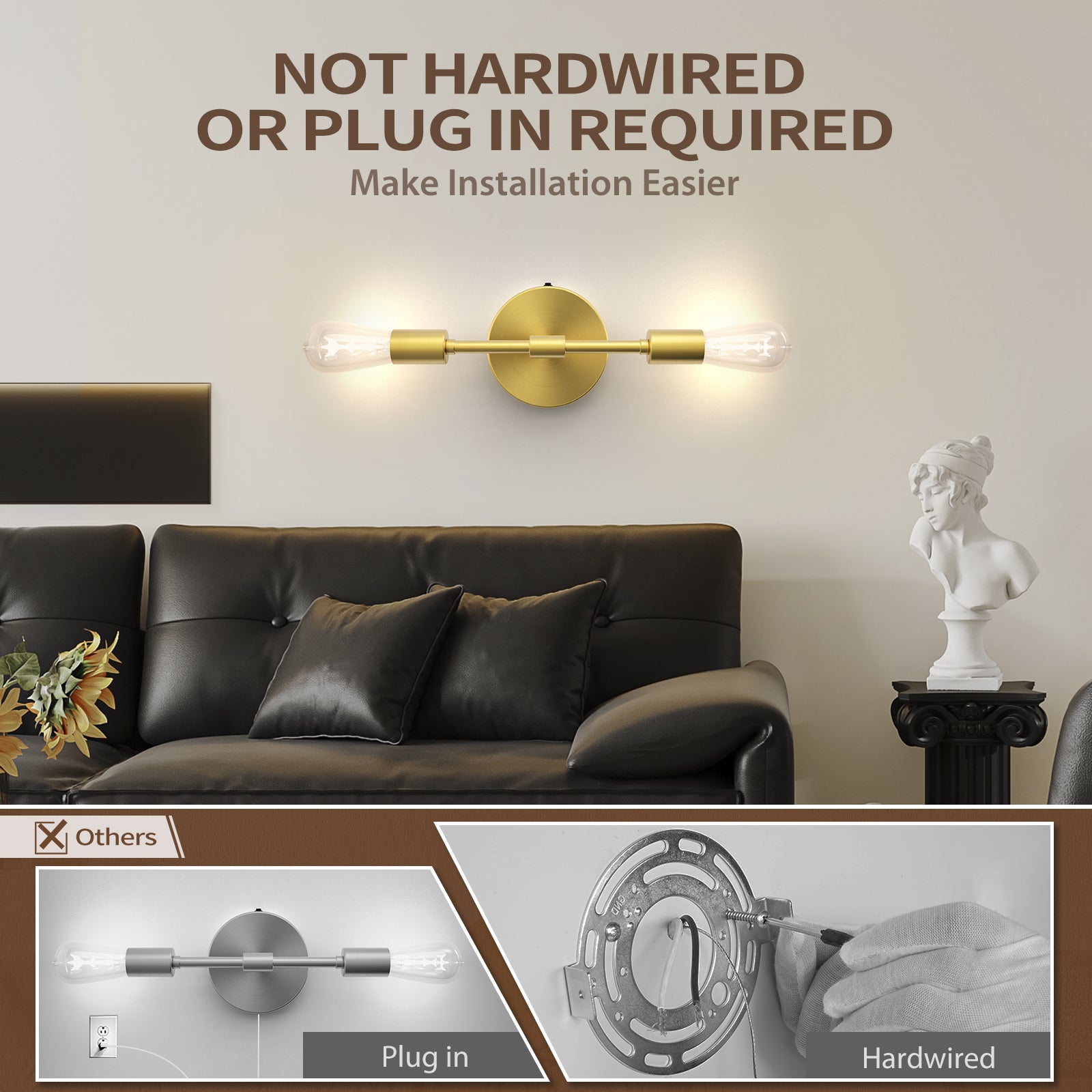 C05 Battery Powered Bathroom Wall Lights with Double Head