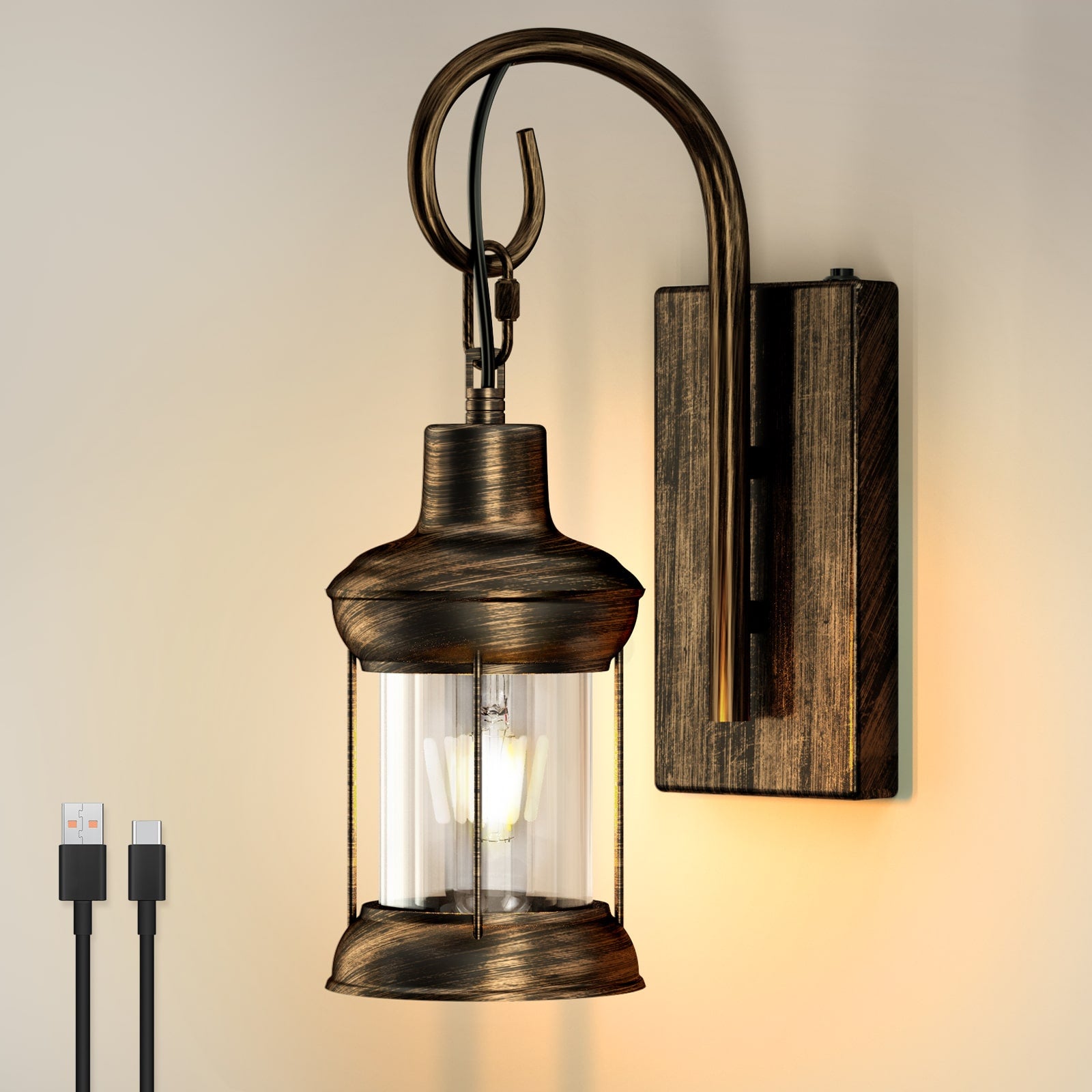 V04 Vintage Rustic Battery Operated Wall Sconce with Oil Rubbed Bronze Finish Cordless for Bedroom Living Room Cafe(Bulb Included)