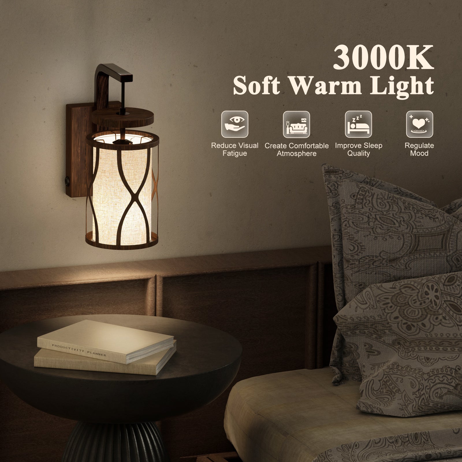 N10-1 Rustic Wall Sconce 3 Way Dimmable Wall Light Fixture for Bedroom