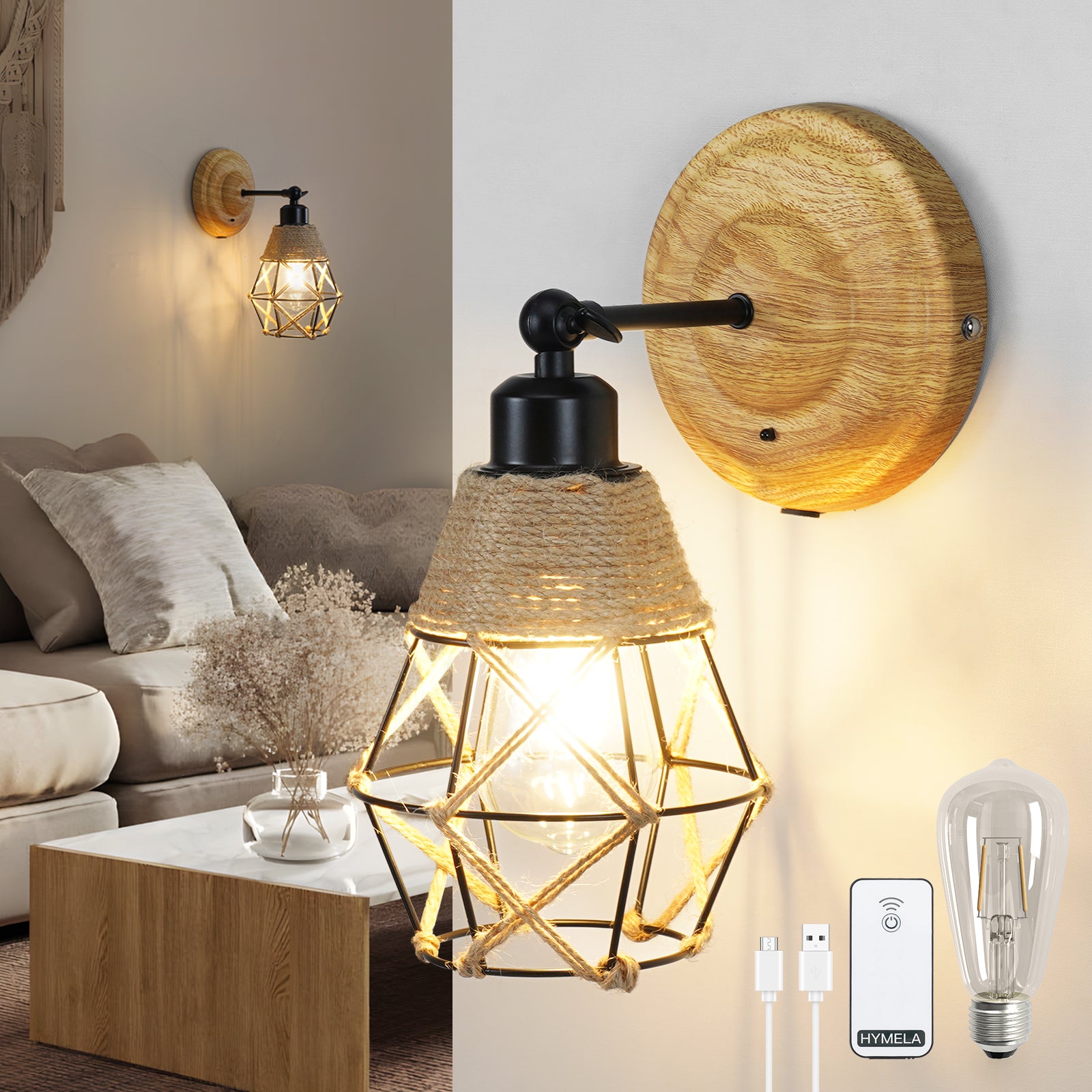 N06 Battery Operated Rustic Wall Sconces with Remote for All Home Styles