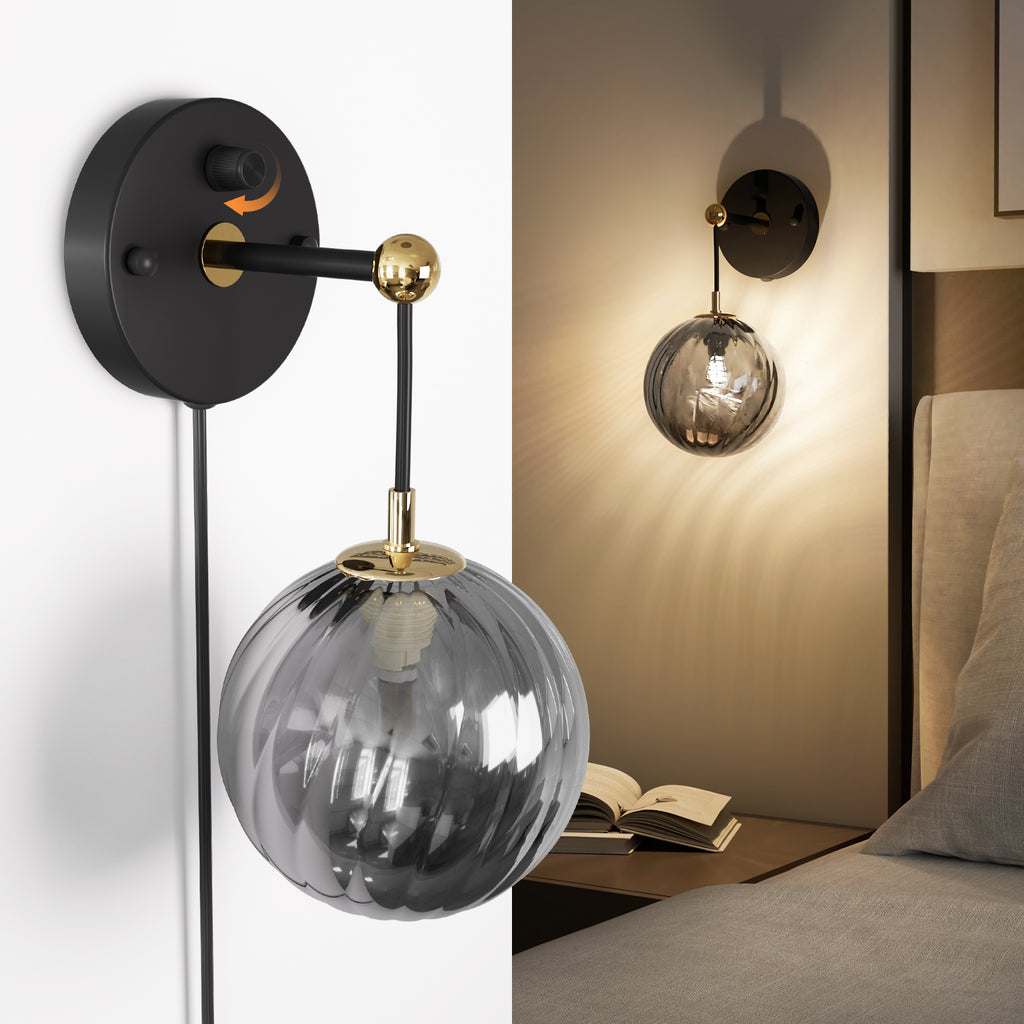 Modern Dimmable Wall Sconce with Smoked Grey Glass Ball Shade for All Home Styles(1W-3W G9 Bulb Included)