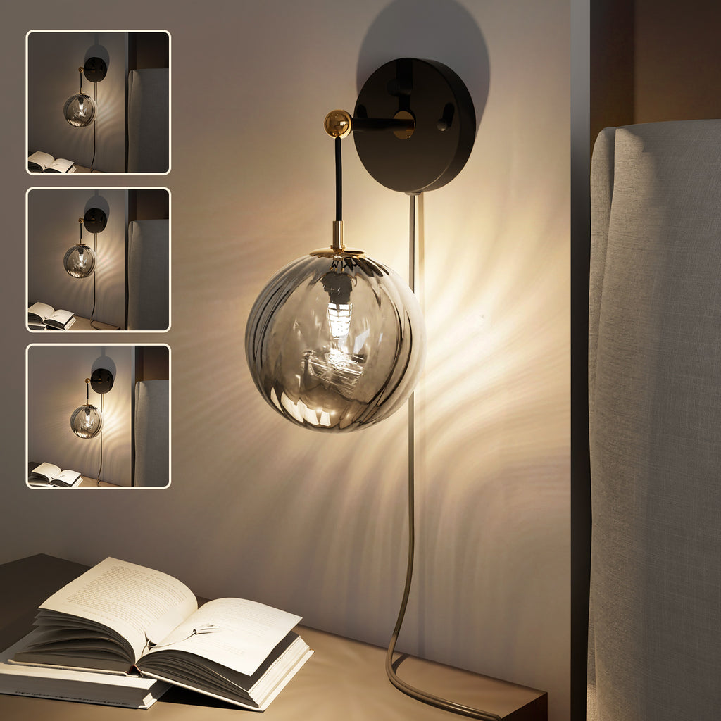 Modern Dimmable Wall Sconce with Smoked Grey Glass Ball Shade for All Home Styles(1W-3W G9 Bulb Included)