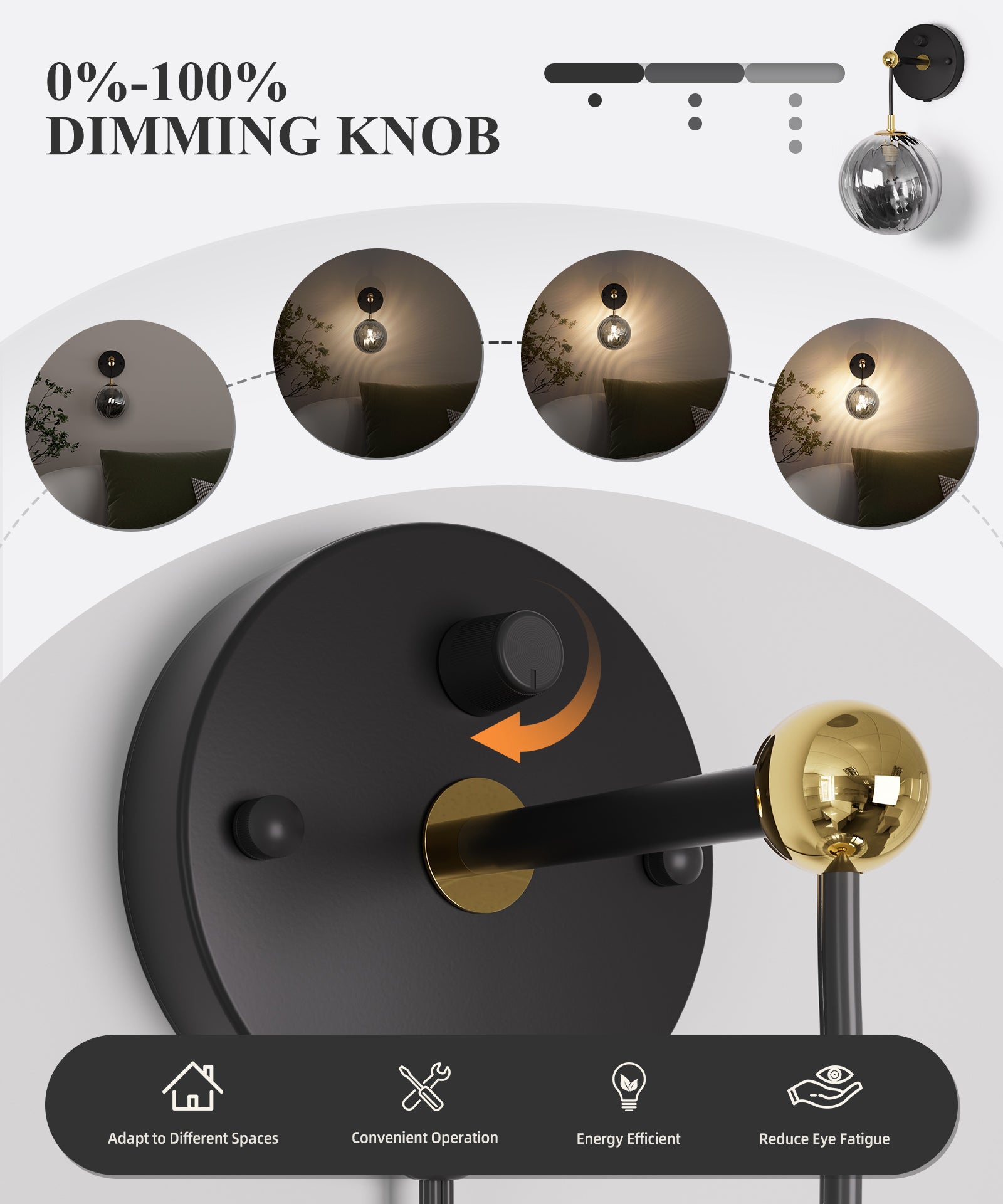 Modern Dimmable Wall Sconce with Smoked Grey Glass Ball Shade for All Home Styles(1W-3W G9 Bulb Included)