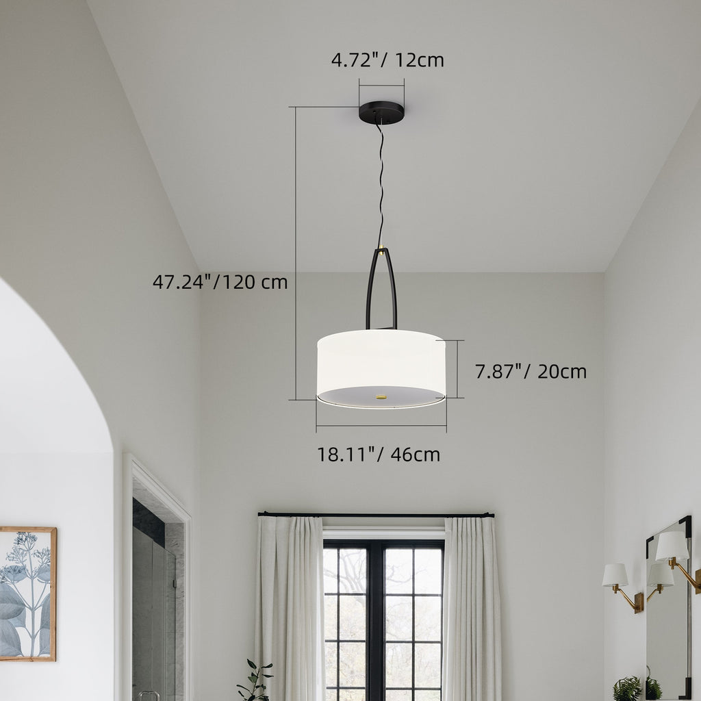 C07-4 Drum Ceiling Chandelier Linen Fabric Lampshade 3-Light for Bedroom