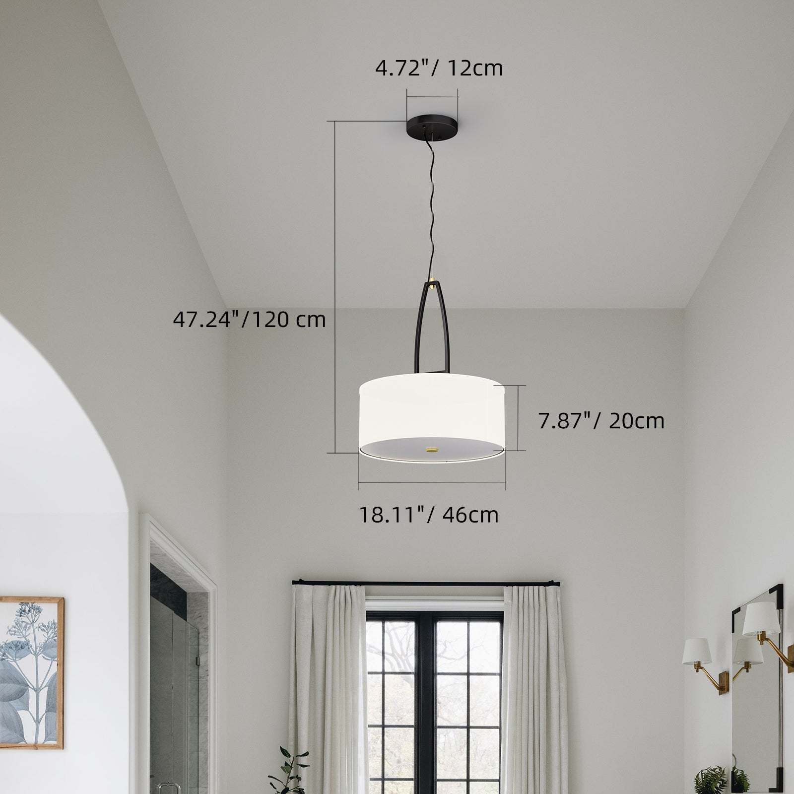 C07-4 Drum Ceiling Chandelier Linen Fabric Lampshade 3-Light for Bedroom