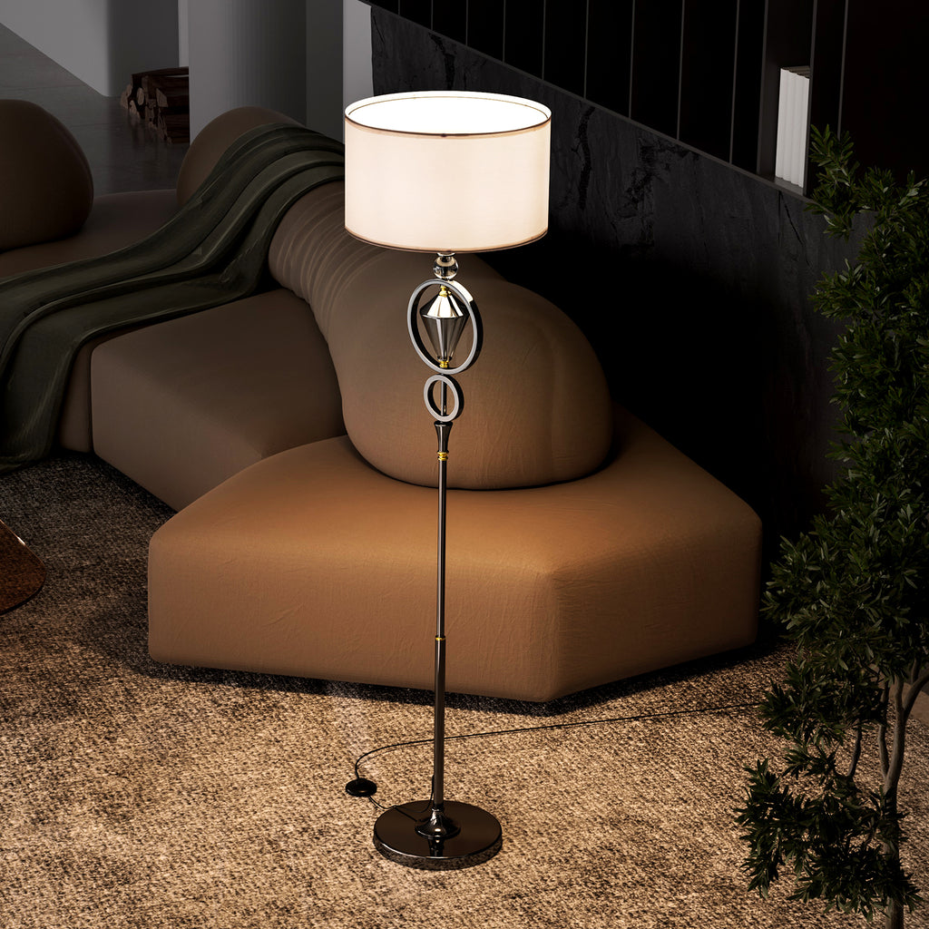 C06-4 Modern Diamond Floor Lamp with White Shade Foot Pedal Switch for All Home styles
